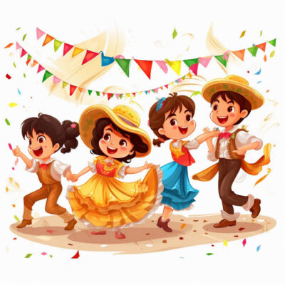 Image of children dressed up in western gear dancing in a circle