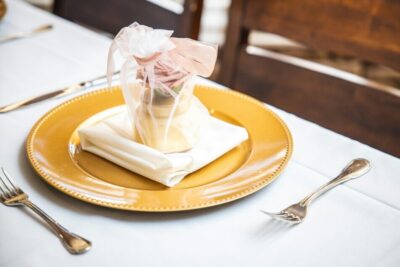 image of wrapped party favor on plate
