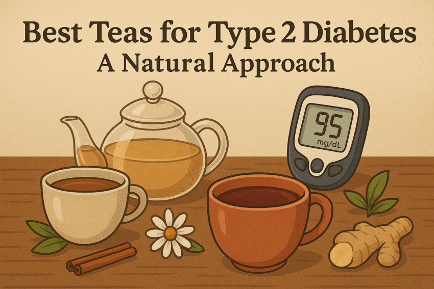 image of teacups with title Best Tes for Type 2 Diabetes