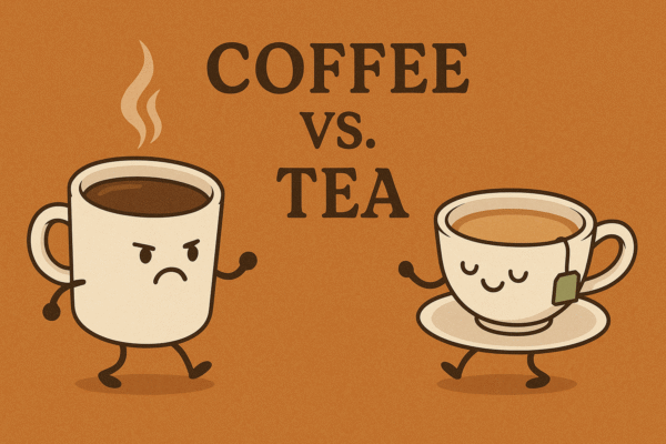 image of coffee cup and tea cup with text coffee vs Tea