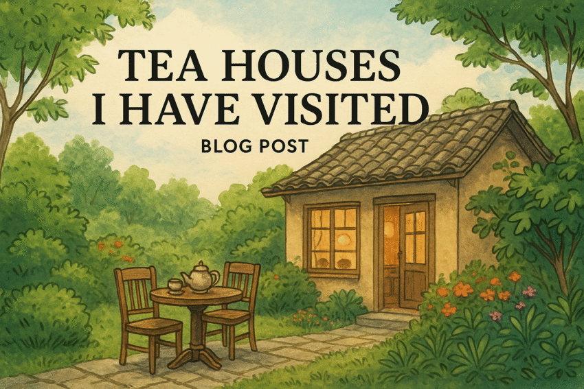 Image of pretty cotage tea house with text Tea Houss I have visited