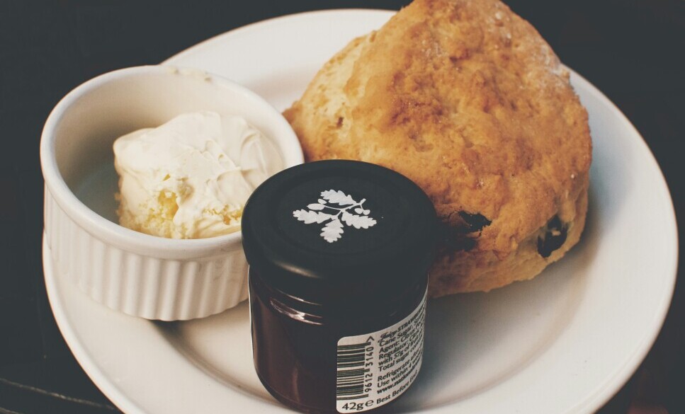 cream tea with  scone, jam and cream