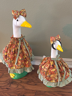 Image of porch geese, Maybelle and Dandelion
