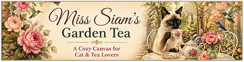 Miss Siams Header Image with cat having tea