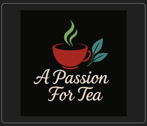 Image logo for A Passion For Tea logo with teacup and leaves